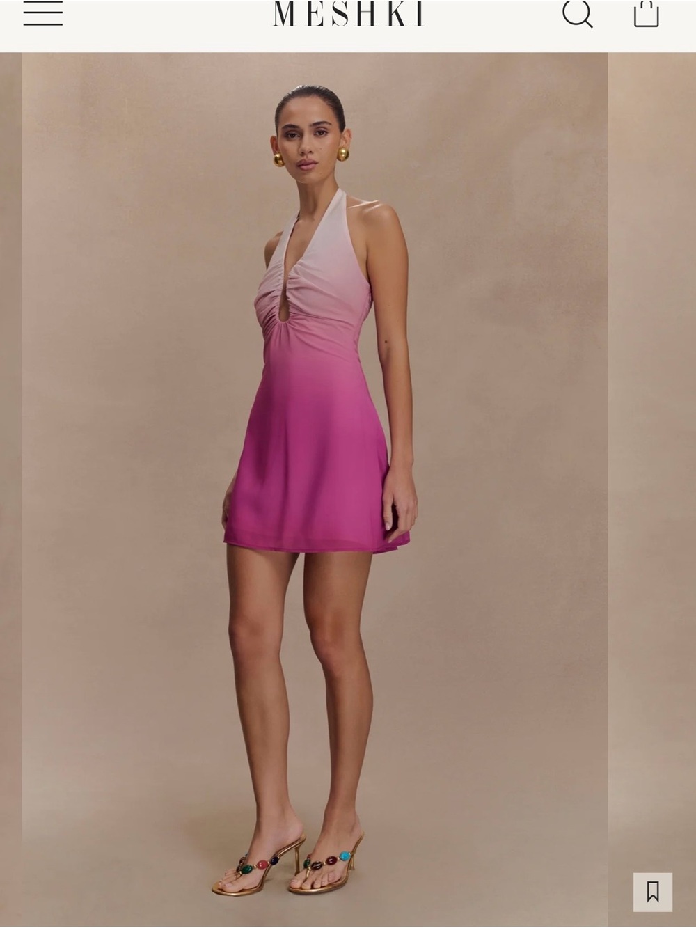 MESHKI Malakhai Chiffon Halter Mini Dress Ombre Pink XS